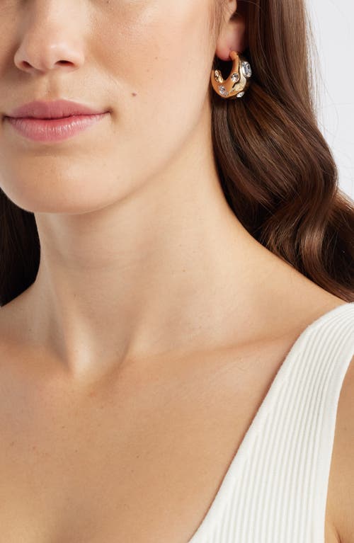 Open Edit Mixed Crystal Hoop Earrings In Clear- Gold