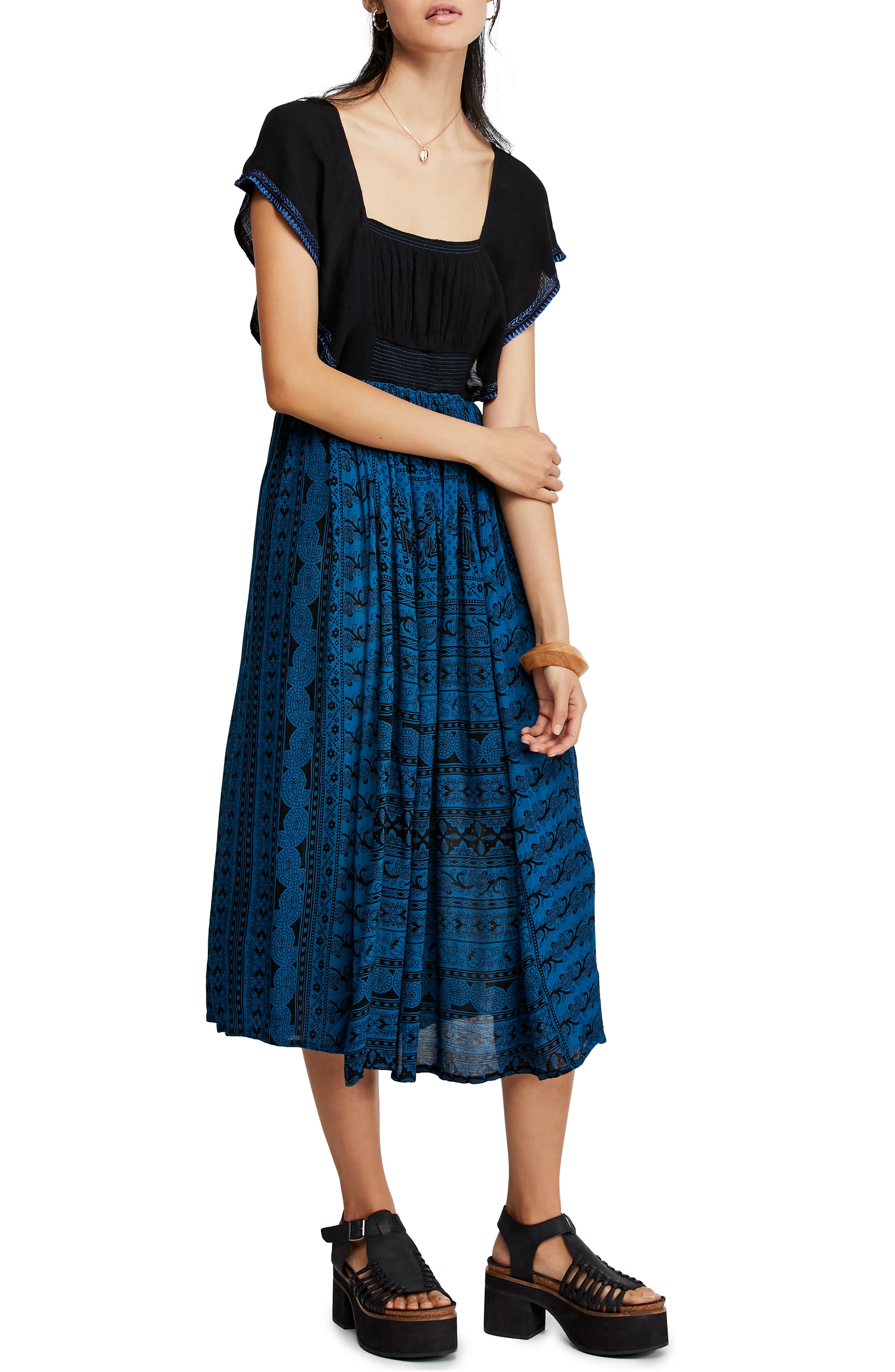 Free People In Search Of Paradise Square Neck Midi Dress, Blue