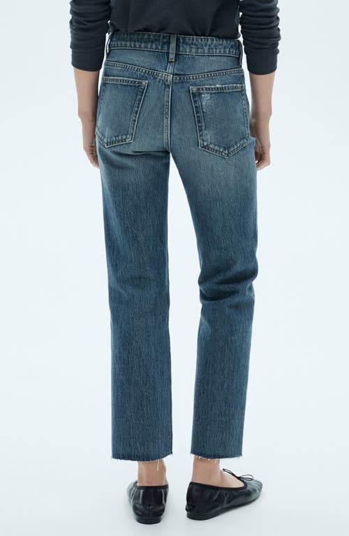 Shop Mango Straight Leg Crop Jeans In Dark Blue