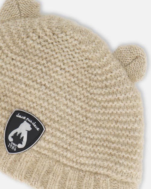 Deux Par Deux Baby Unisex Knit Hat With Ears Beige In Pine Bark