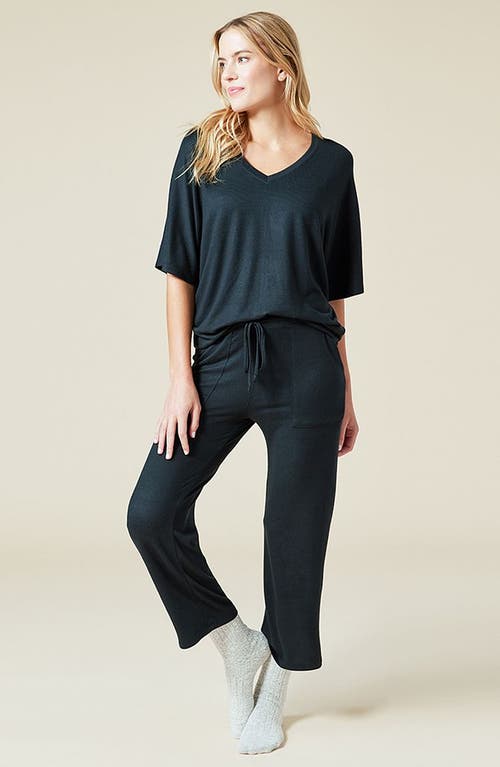 Softies Dream Jersey Relaxed V-neck With Capri Lounge Set In Black
