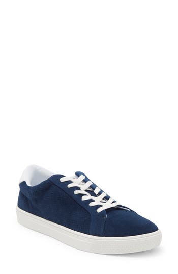 Shop Official Program Court Low Top Sneaker In Navy Suede/white
