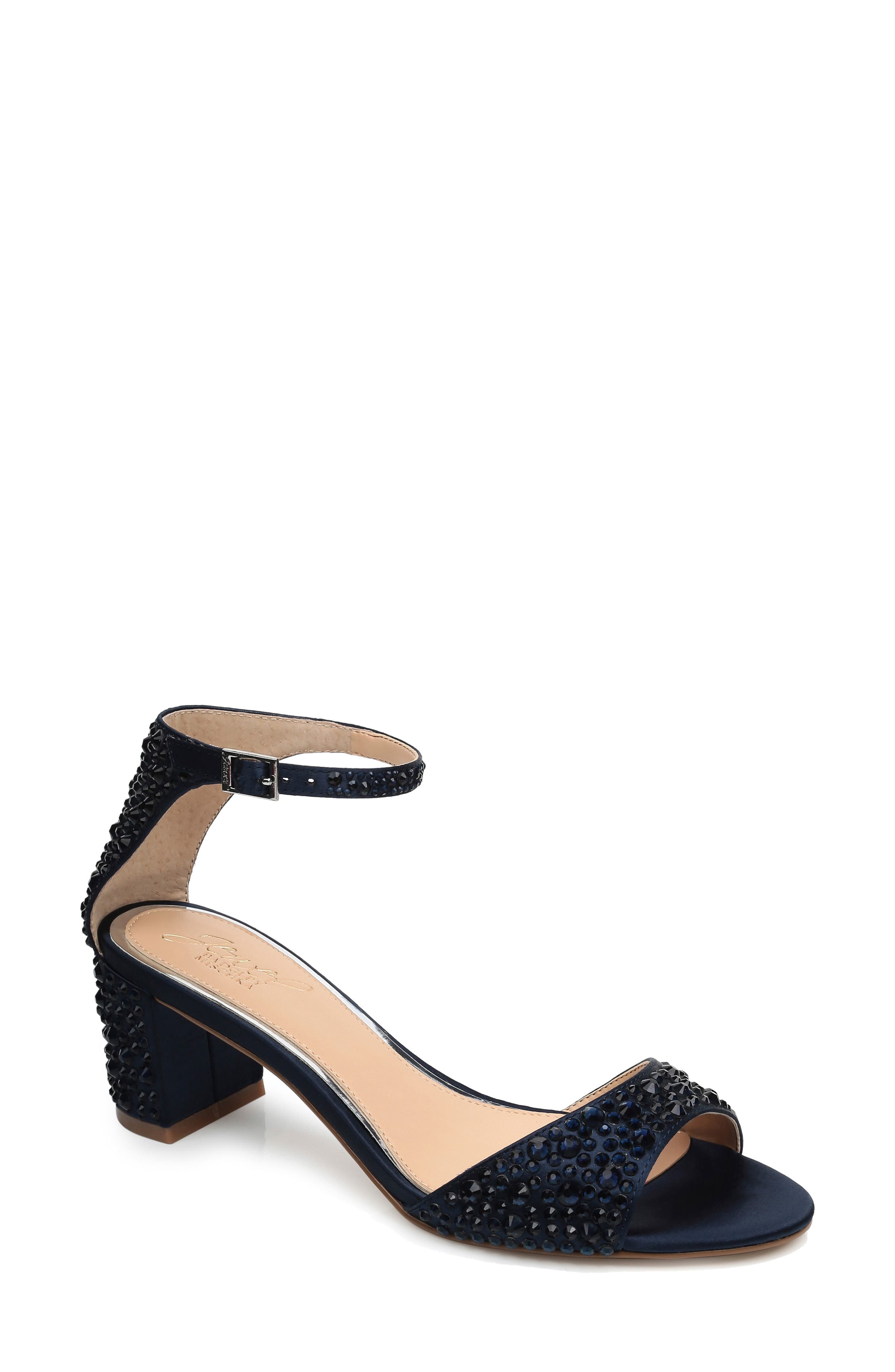Jewel Badgley Mischka Crystal Block Heel Sandal- Blue