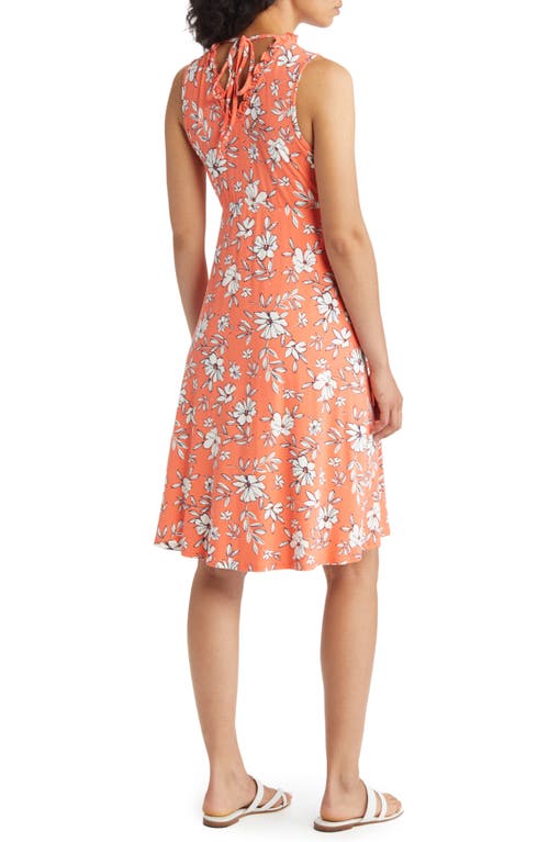 Shop Loveappella Floral Print Ruffle Empire Waist Dress In Coral/ivory