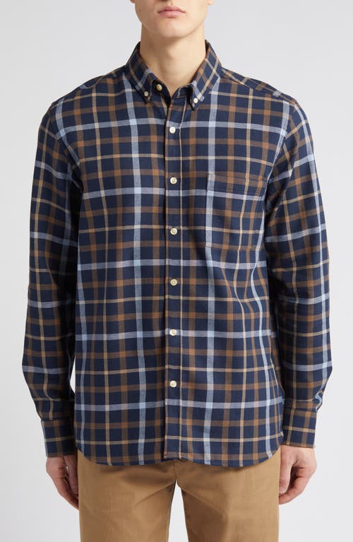 Grip Check Organic Cotton Flannel Button-Down Shirt in Navy Check