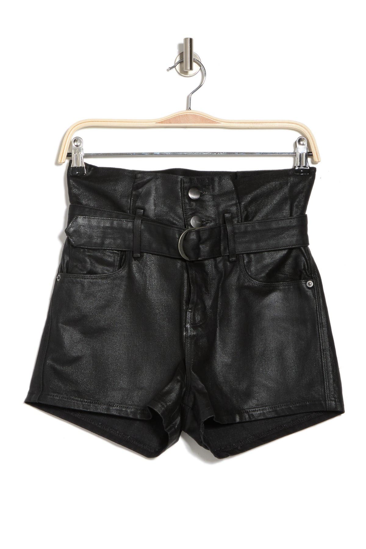 Frame Le Bootie Coated Shorts In Noir Coate