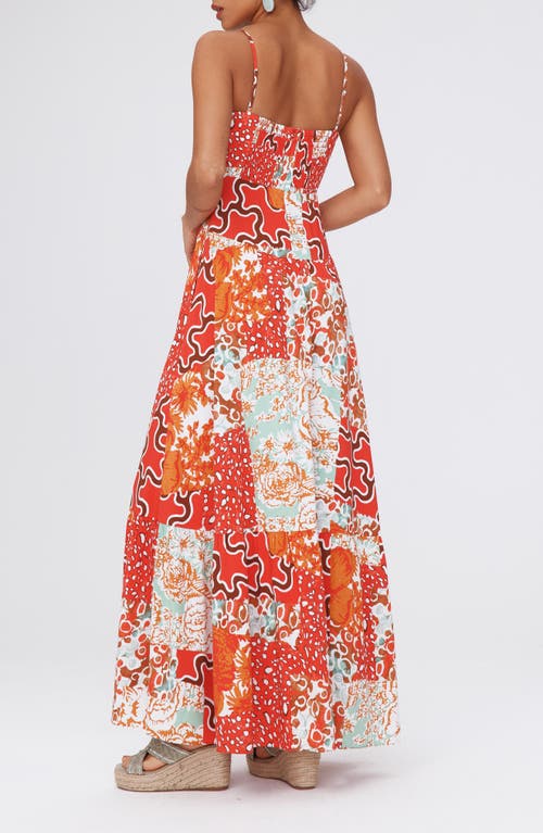 Shop Diane Von Furstenberg Etta Mixed Print Maxi Dress In Soltice Flags Red