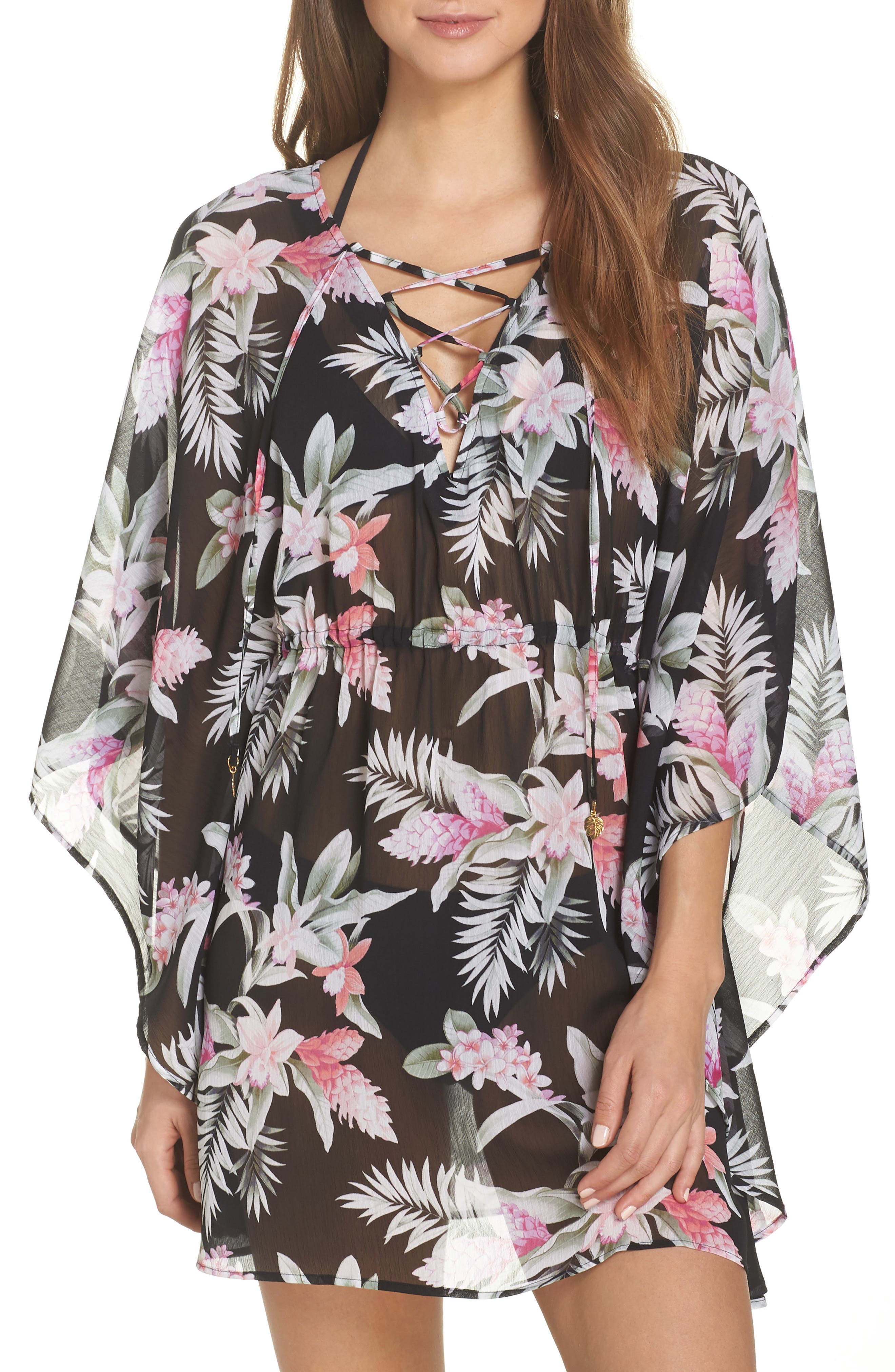 Tommy Bahama Ginger Flowers Cover-Up Tunic, Black