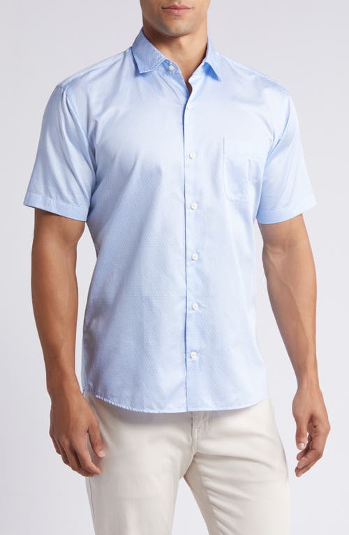 Cloud Surfer Floral Medallion Short Sleeve Cotton Button-Up Shirt in Cottage Blue