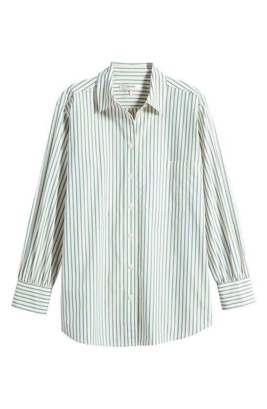 Shop Frame The Borrowed Pocket Stripe Cotton Button-up Shirt In Green Gem Multi