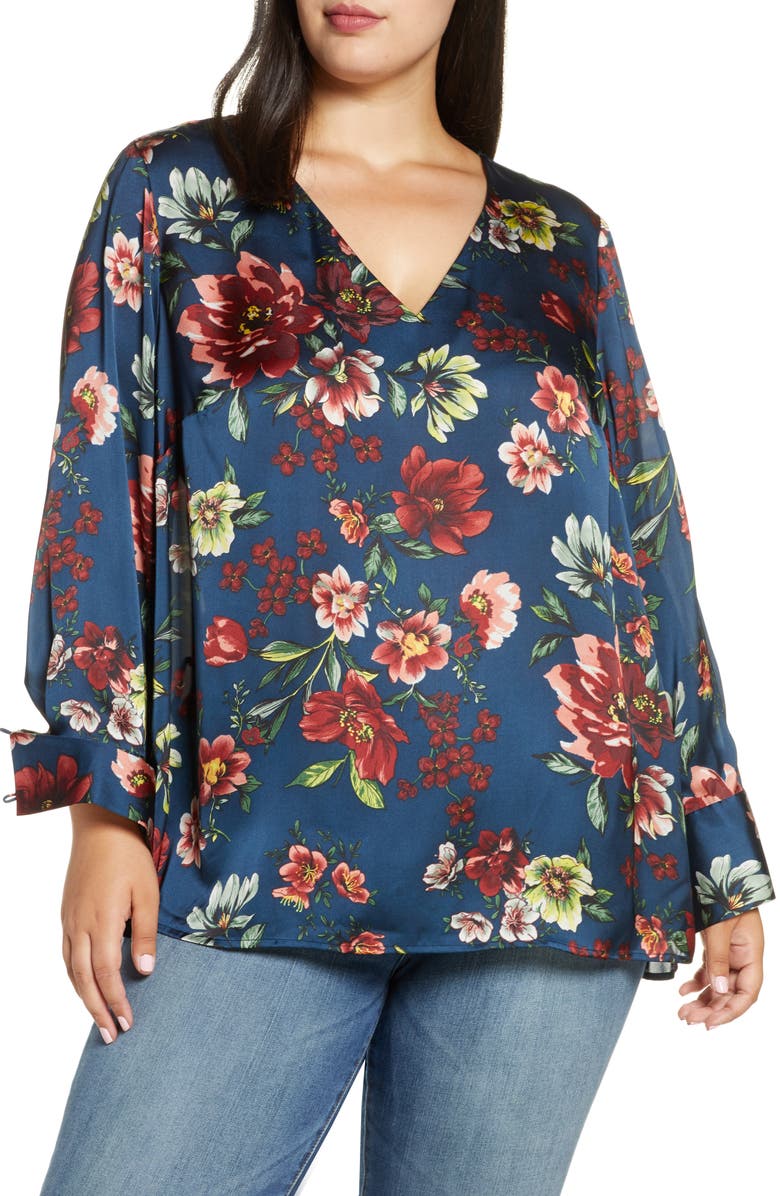 Daniel Rainn Floral Satin Blouse (Plus Size) | Nordstrom