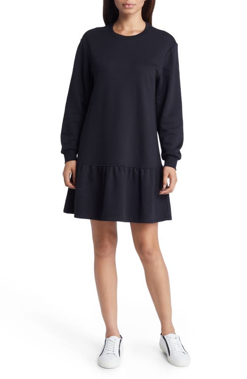 caslon(r) Ruffle Hem Long Sleeve Sweatshirt Dress in Black