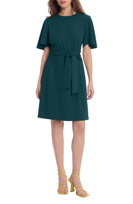 Donna Morgan Flutter Sleeve Waist Tie Dress In Neo Emerald
