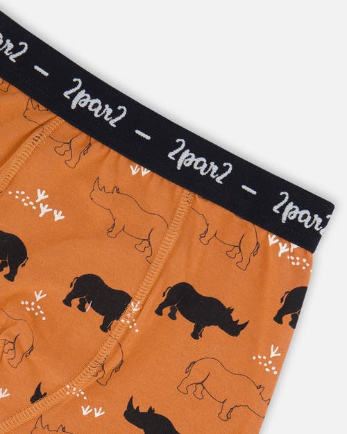 Shop Deux Par Deux Boy's Organic Cotton Boxer Short Caramel Printed Rhinoceros