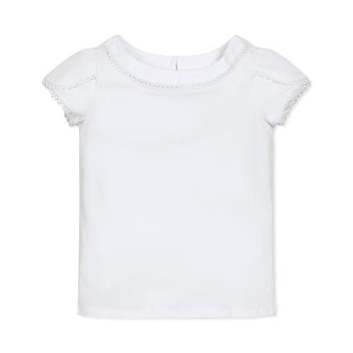 Hope & Henry Kids'  Girls' Short Sleeve Knit Top With Tulip Sleeves, Infant In White Petal Sleeve
