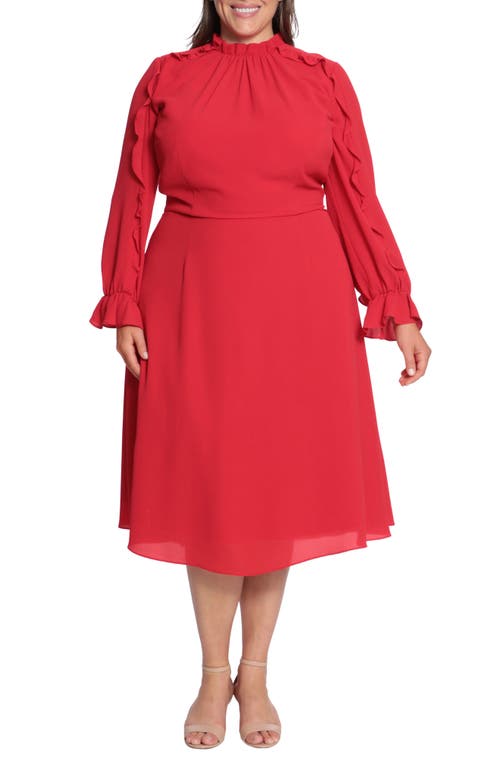 Donna Morgan Ruffle Long Sleeve Dress Cherry at Nordstrom,