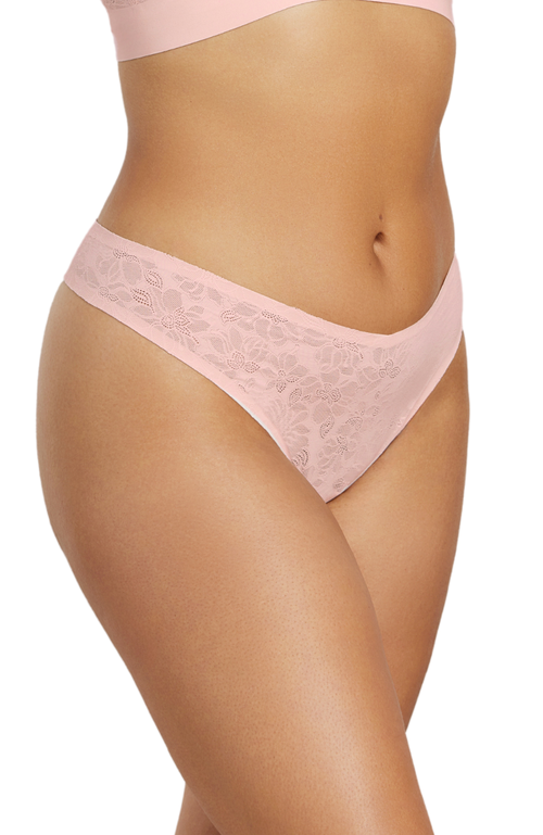 Siella Soft Lace Thong In Barely Pink