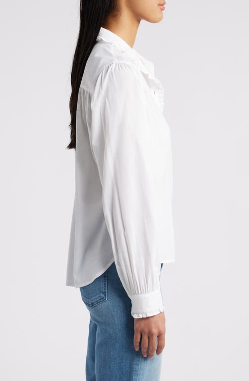 Shop Beachlunchlounge Ciara Ruffle Trim Button-up Shirt In White