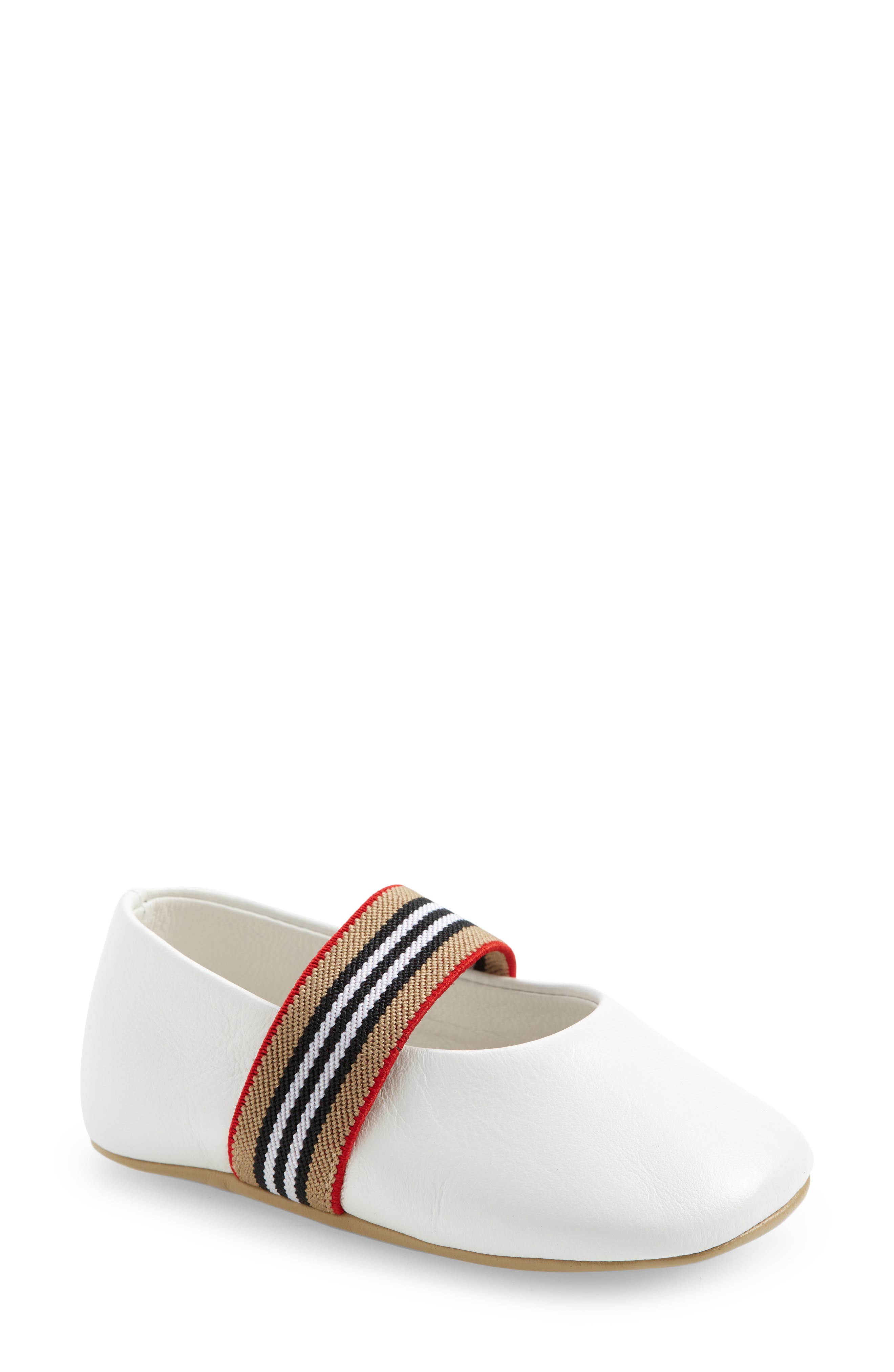 Burberry Livvy Icon Stripe Ballet Crib Shoe in Optic White at Nordstrom, Size 1.5Us