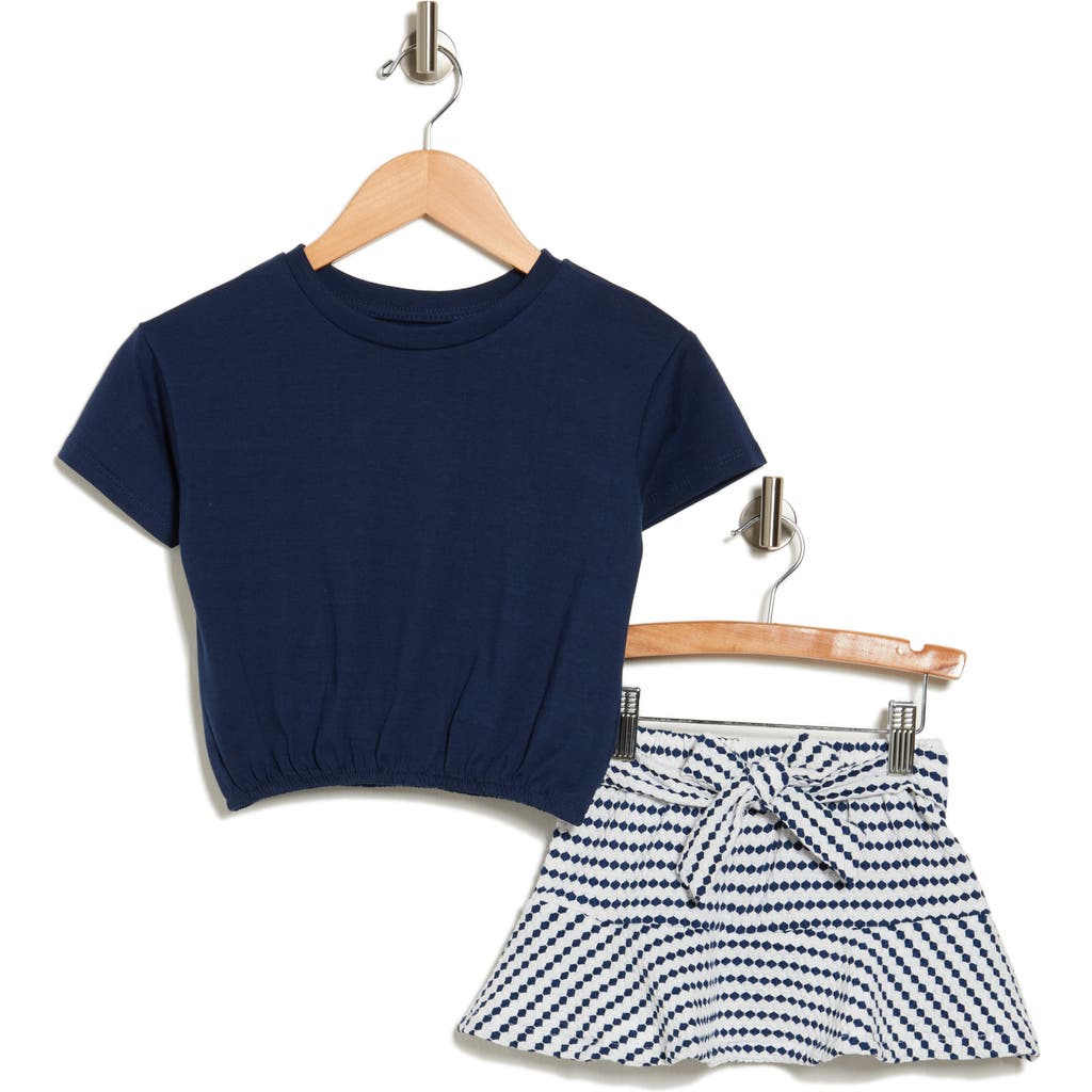 Shop Jessica Simpson Kids' Short Sleeve Top & Print Skirt Set In Navy