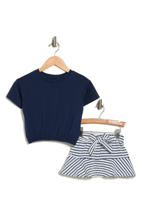Kids' Short Sleeve Top & Print Skirt Set (Little Kid)