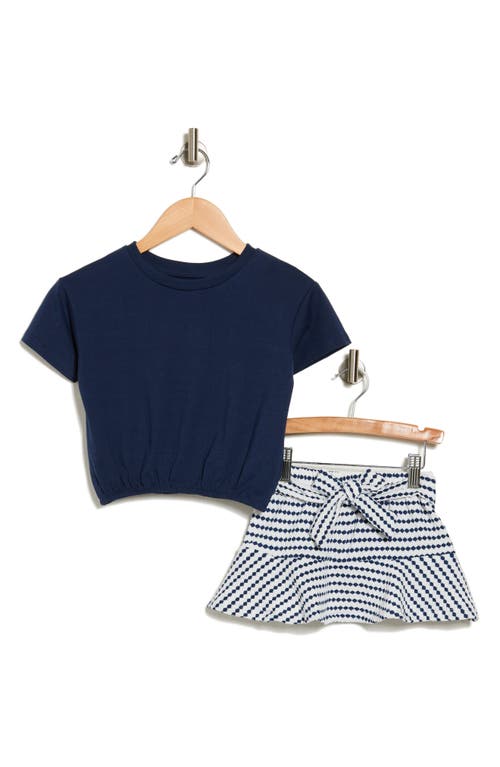 Shop Jessica Simpson Kids' Short Sleeve Top & Print Skirt Set In Navy