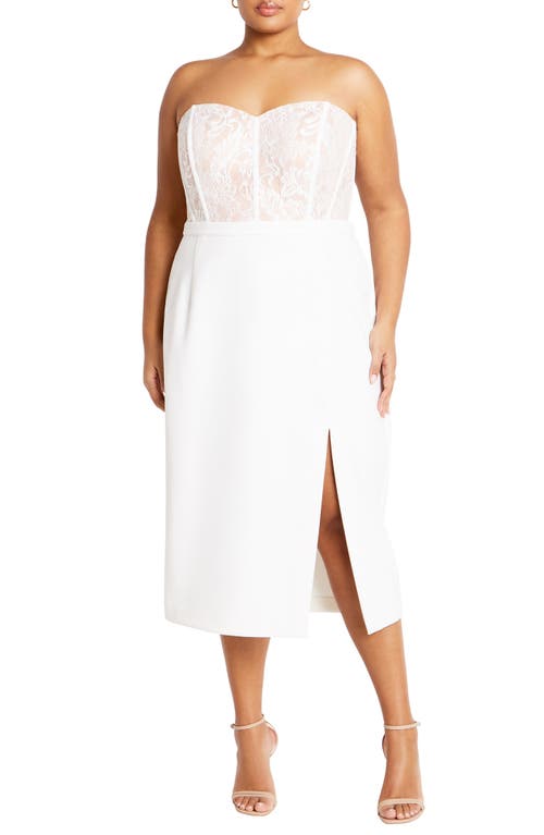 City Chic Perfect Date Mixed Media Strapless Dress In Ivory