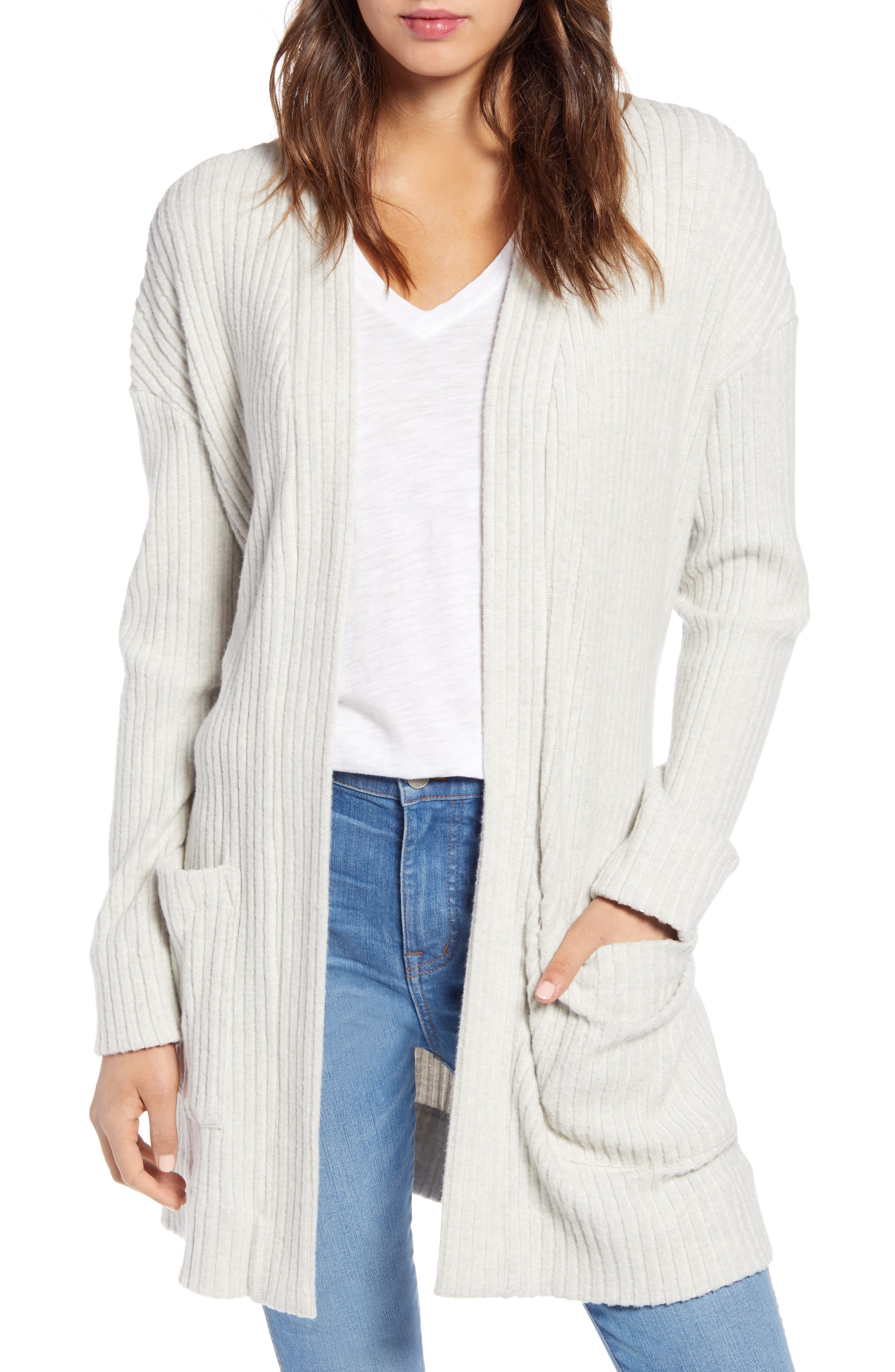 Socialite Rib Wrap Cardigan, Grey