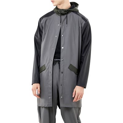 Rains Waterproof Colorblock Long Jacket, Grey