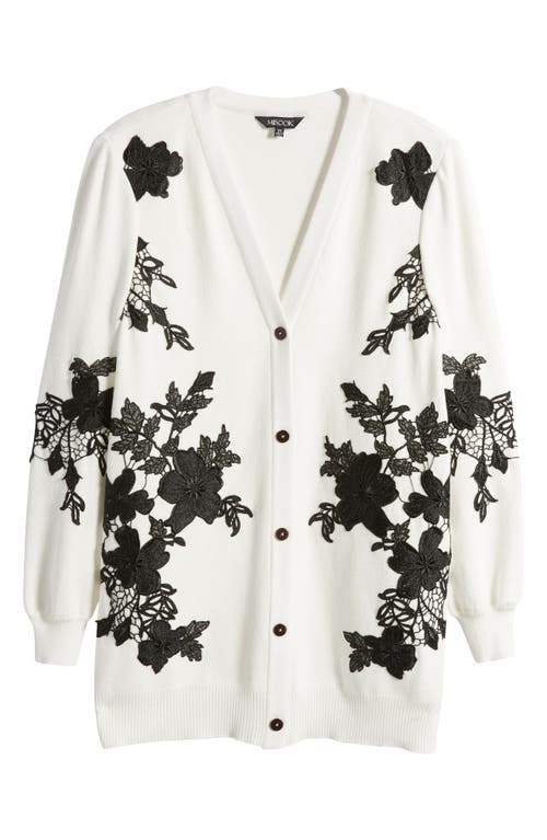 Shop Misook Floral Appliqué Cardigan In Black/white