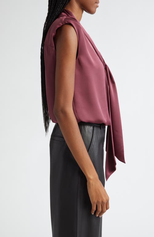 Shop Ramy Brook Winnet Tie Neck Satin Sleeveless Top In Pinot Noir