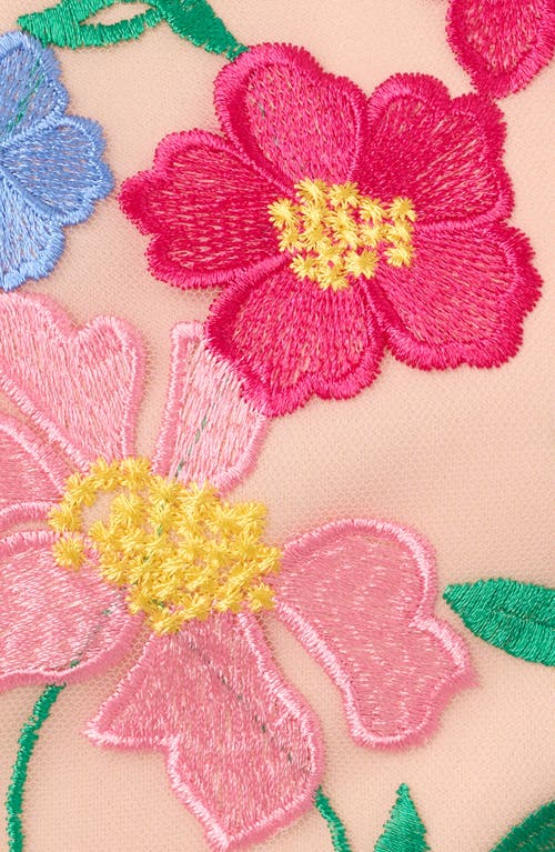 Adrianna Papell Floral Embroidered A-line Midi Dress In Pink/yellow Multi