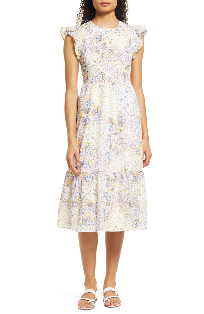 1.STATE Smocked Bodice Cotton Midi Dress | Nordstrom