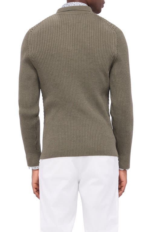 Shop Bugatchi Merino Wool Johnny Collar Sweater In Khaki