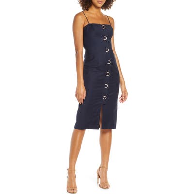 Finders Keepers Rae Crescent Button Sleeveless Sheath Dress, Blue