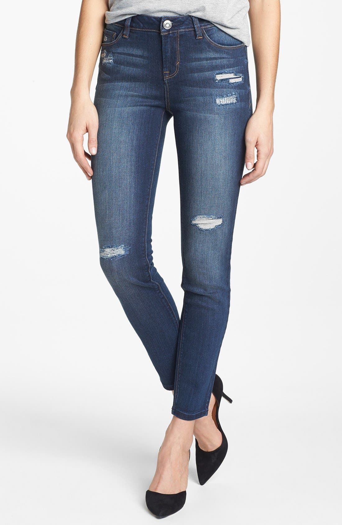 kensie 'Ankle Biter' Destroyed Skinny Jeans (Like a Rolling Stone