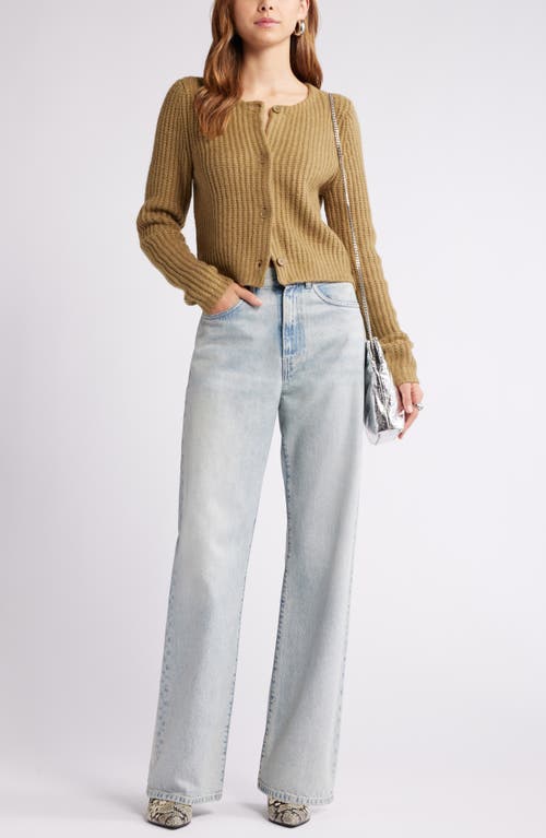 Open Edit Cropped Fisherman Cardigan In Olive Brine