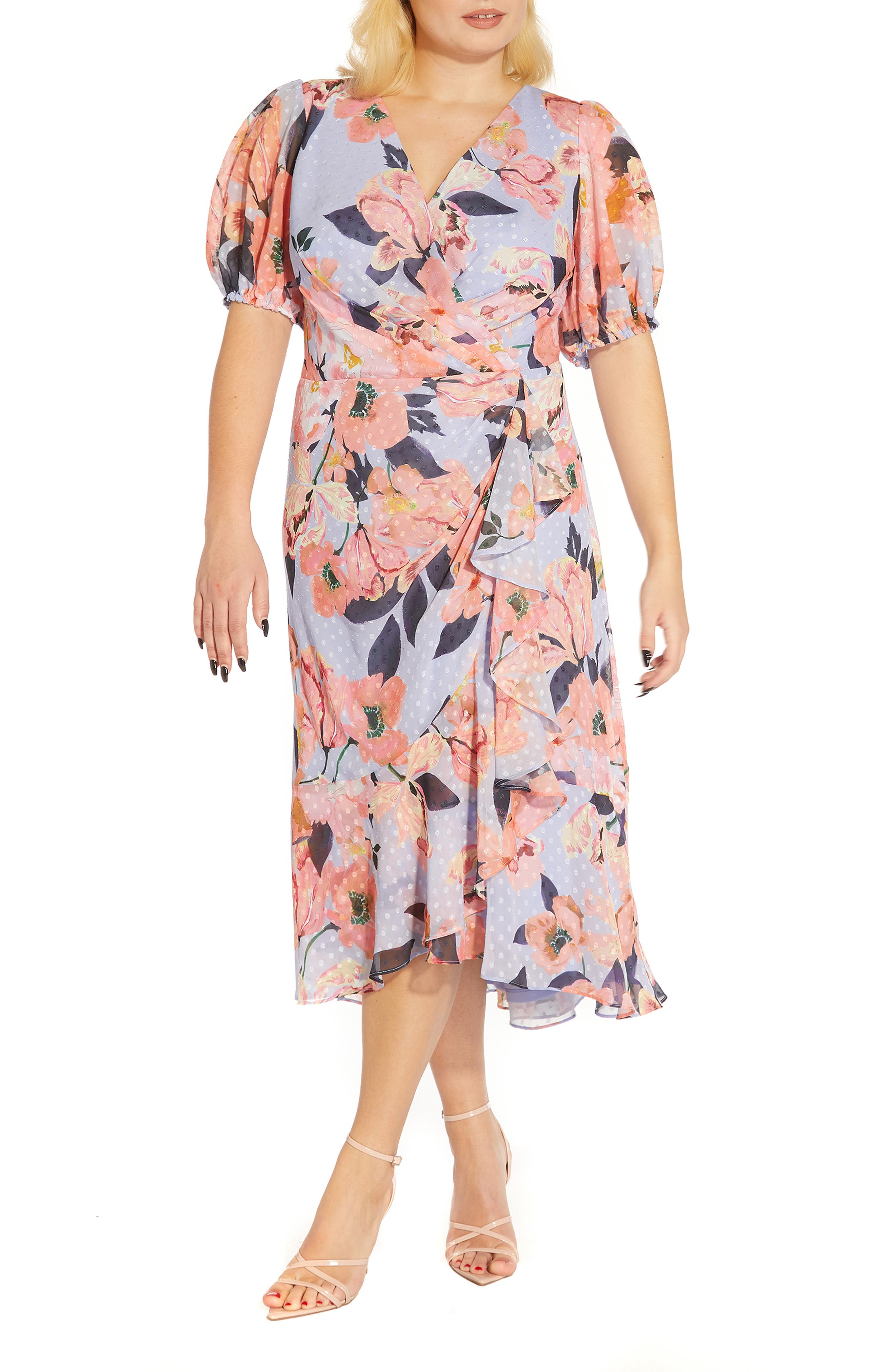 Adrianna Papell Floral Print Faux Wrap 