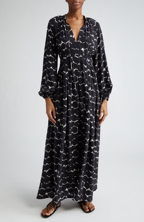 Havannah Maxi Wrap Dress in Abstract White on Blue – Dancing Leopard