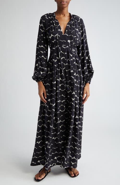 Urbania Dot Print Long Sleeve Silk Maxi Dress in Black White