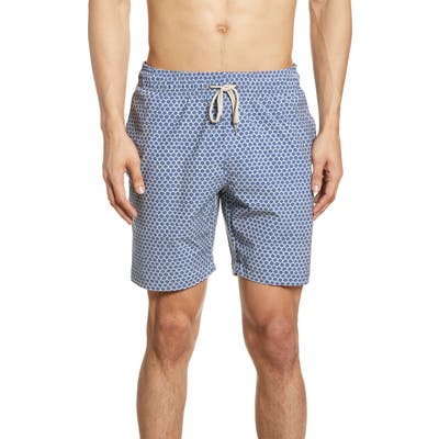 Faherty Beacon Shell Print Swim Trunks, Blue