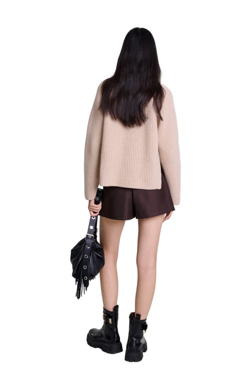 Maje Womens Bruns Button-embellished High-rise Wrap Stretch-knit Mini Skirt In Brown