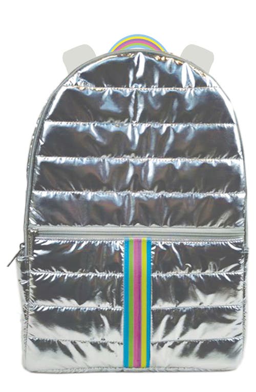 Kids' Silver Rainbow Puffy Quilted Backpack in Silver Multi