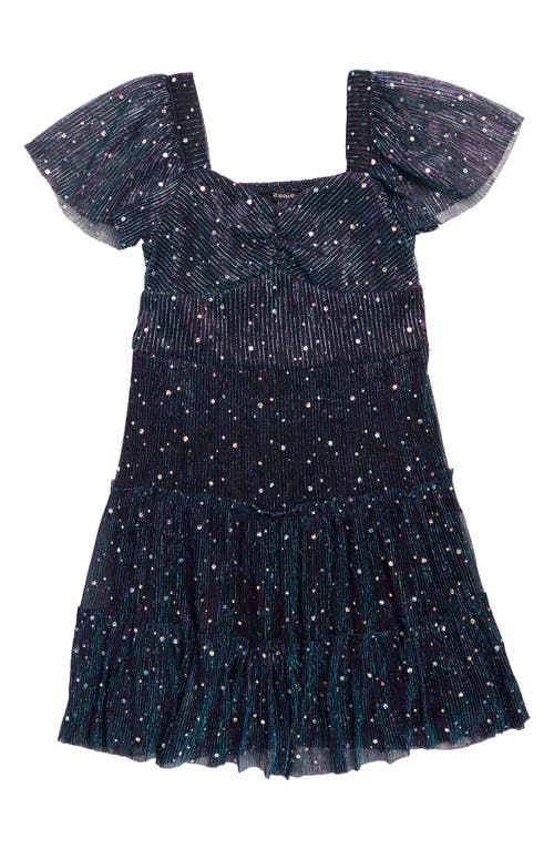 Shop Zunie Kids' Sequin Plissé Tiered Dress In Black Multi