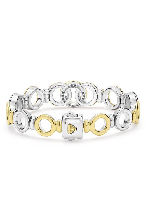 Lagos 18k Yellow Gold & Sterling Silver Signature Caviar Diamond Interlocking Ring Link Bracelet In Two-tone