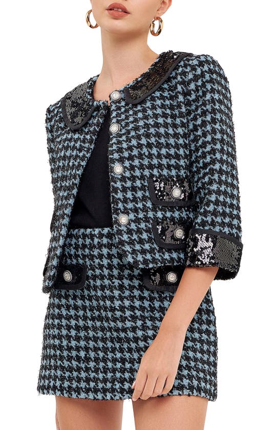 Endless Rose Premium Sequin Tweed Jacket In Aqua/black | ModeSens
