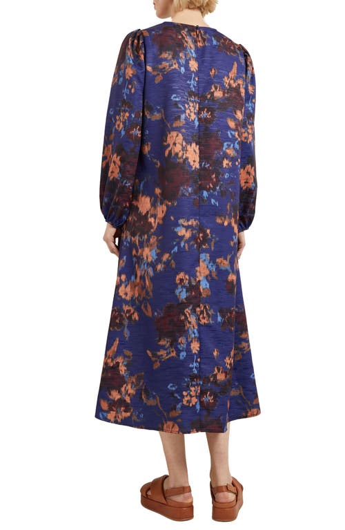 Shop Misook Long Sleeve Woven Maxi Dress In Starry Night Blue