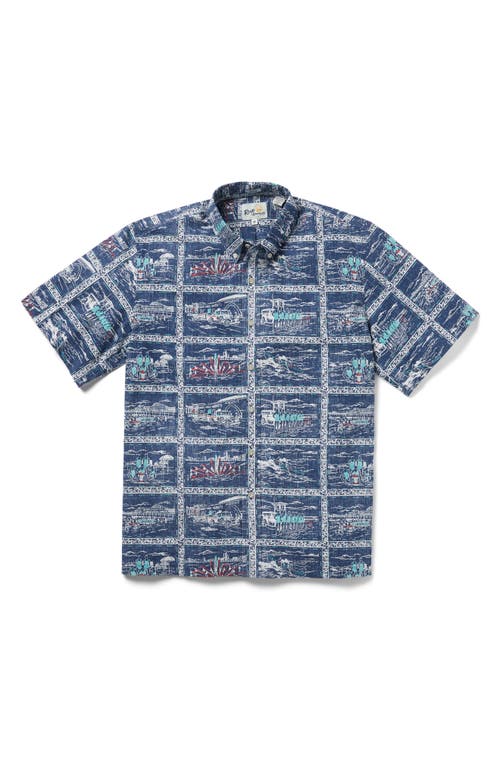 Lifeguards Classic Fit Print Short Sleeve Button-Down Shirt in Navy