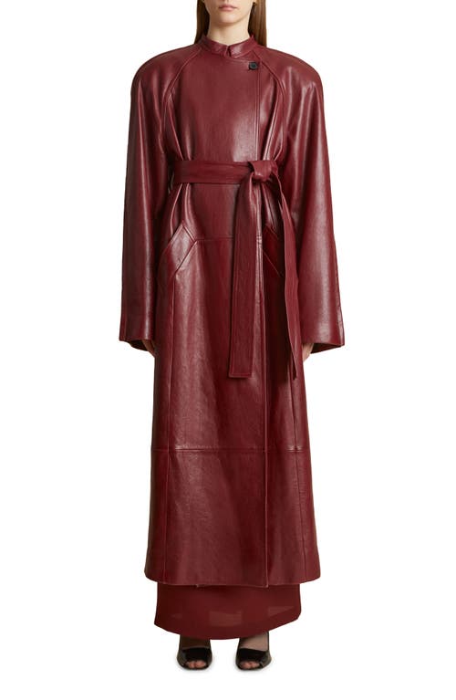 Shop Khaite Rothen Oversize Lambskin Long Coat In Oxblood