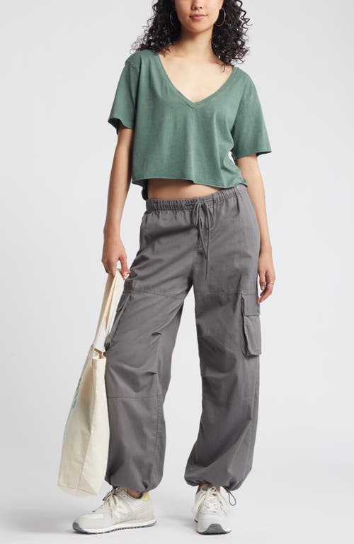 Shop Bp. Washed V-neck Crop T-shirt In Green Tree